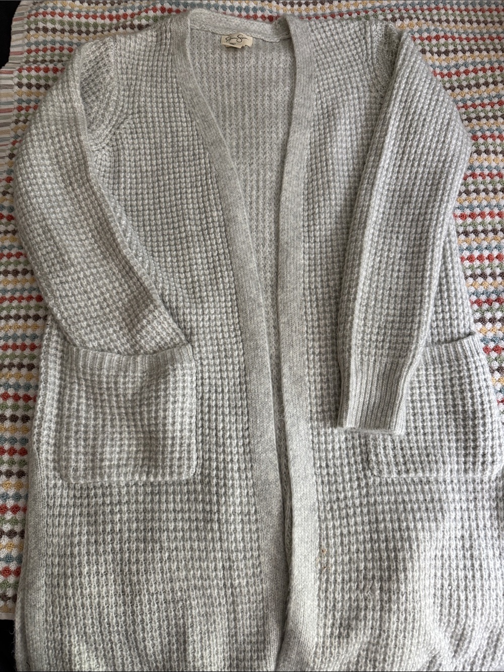 Jessica Simpson Light Gray Open-Front Waffle Knit Cardigan